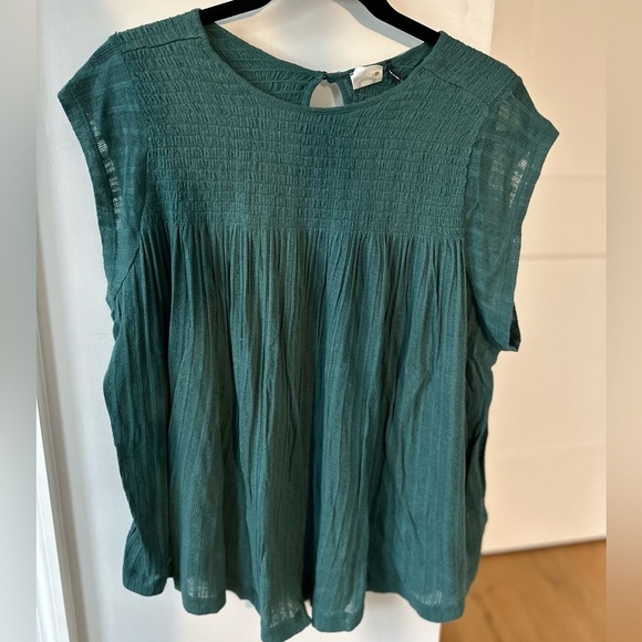 Anthropologie Akemi & Kim Smocked Swing Top in Green - Picture 2 of 9